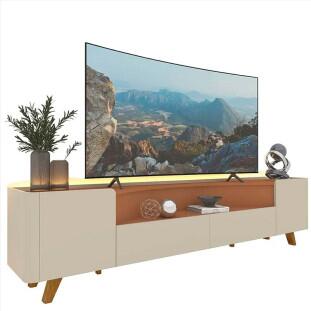 Rack Para TV Até 85 Polegadas Com LED 230cm Pés Madeira Infinity Gelius Off White/Terracota