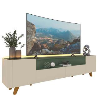 Rack Para TV Até 85 Polegadas Com LED 230cm Pés Madeira Infinity Gelius Off White/Verde Floresta