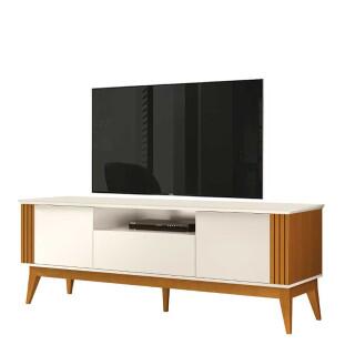 Rack Para Sala Ripado 1.8 Para TV 75 Pol Brunt EAX Móveis Off White/Cedro