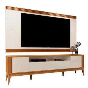 Rack Morgan Com Painel Ripado Garden Para TV 75 Polegadas 220cm EDN Cedro/Off White