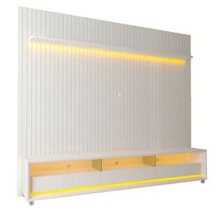 Rack Requinte Pés Rodízios com Painel Ripado Nobre 230cm LED TV 85 Polegadas Gelius Branco