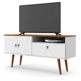 Rack Retrô Para TV 46 Polegadas 137cm Topázio Patrimar Branco/Cumaru