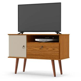 Rack Pequeno Retrô TV 32 Polegadas 90cm Yan Patrimar Cumaru/Off White