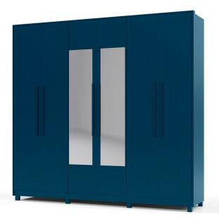 Guarda Roupa Casal 6 Portas Com Espelho 2.5 Alpha Gelius Azul Acetinado