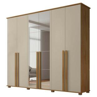 Guarda Roupa Casal 263cm 6 Portas Com Espelho Amsterdã RV Móveis Cinamomo/Off White