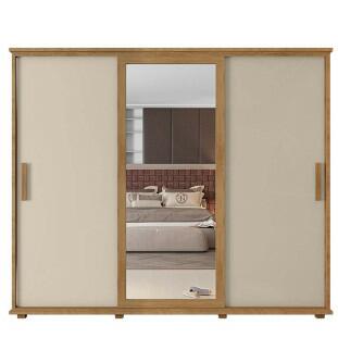 Guarda Roupa Casal Portas de Correr 271cm com Espelho Espanha RV Móveis Cinamomo/Off White