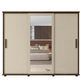 Guarda Roupa Casal Portas de Correr 271cm com Espelho Espanha RV Móveis Freijo/Off White