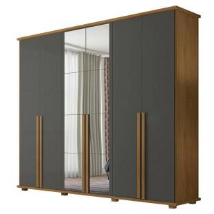 Guarda Roupa 6 Portas com Espelho 271cm Estrela RV Móveis Cinamomo/Grafite