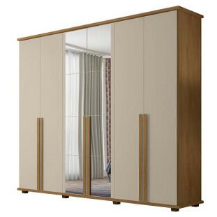 Guarda Roupa 6 Portas com Espelho 271cm Estrela RV Móveis Cinamomo/Off White