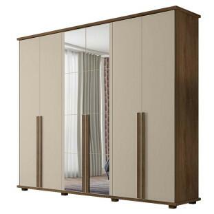 Guarda Roupa 6 Portas com Espelho 271cm Estrela RV Móveis Freijo/Off White