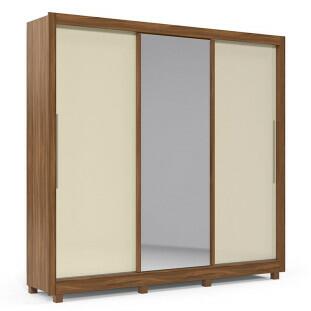 Guarda Roupa Casal Grande Espelhado 3 Portas Imperial Gelius Nogueira/Off White