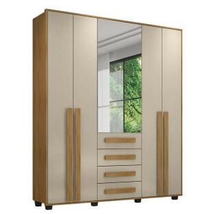 Guarda Roupa 190cm 5 Portas Com Espelho Las Vegas RV Móveis Cinamomo/Off White