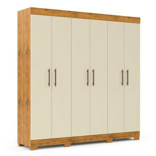 Guarda Roupa Casal 200cm 6 Portas 3 Gavetas Madri Gelius Madeirado/Off White