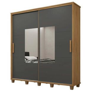 Guarda Roupa Casal 228cm Portas Correr Com Espelho Monte Carlo RV Móveis Cinamomo/Grafite