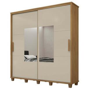 Guarda Roupa Casal 228cm Portas Correr Com Espelho Monte Carlo RV Móveis Cinamomo/Off White