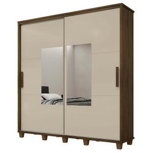 Guarda Roupa Casal 228cm Portas Correr Com Espelho Monte Carlo RV Móveis Freijo/Off White