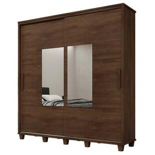 Guarda Roupa Casal 228cm Portas Correr Com Espelho Monte Carlo RV Móveis Noce