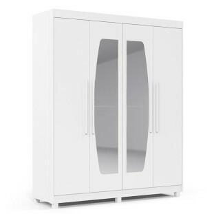Guarda Roupa Solteiro 4 Portas Com Espelho Orion Gelius Branco