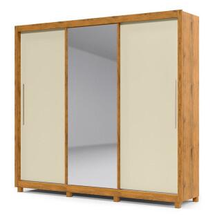 Guarda Roupa Grande Casal 3 Portas Correr 1 Porta de Espelho e Pés 228x226 Royale Gelius Madeirado/Off White