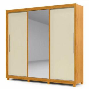 Guarda Roupa Grande Casal 3 Portas Correr 1 Porta de Espelho e Pés 228x226 Royale Gelius Naturale/Off White