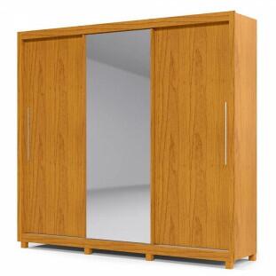 Guarda Roupa Grande Casal 3 Portas Correr 1 Porta de Espelho e Pés 228x226 Royale Gelius Naturale