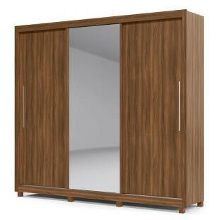 Guarda Roupa Casal Solteiro 3 Portas Correr 1 Porta de Espelho e Pés 228cm Royale Gelius Nogueira
