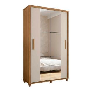 Guarda Roupa 136cm Solteiro 2 Portas Correr Com Espelho Suécia RV Móveis Cinamomo/Off White