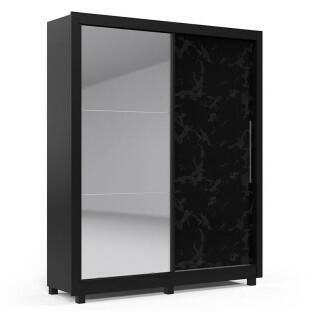 Guarda Roupa Solteiro Espelhado Com Pés Turquesa Gelius Preto/Nero