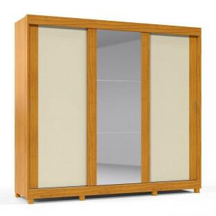 Guarda Roupa Casal Grande Espelhado 3 Portas Zeus Gelius Naturale/Off White