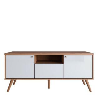 Rack Pequeno Retro 136cm Para TV 50 Polegadas River 1.36 Lukaliam Jequitiba/Off White