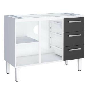 Gabinete de Aço Para Pia de 120cm 3 Gavetas  117x92x52cm Vênus Cozimax Branco/Preto