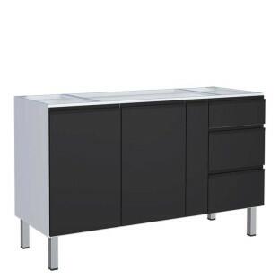 Gabinete de Aço Para Pia 150cm 3 Gavetas 146x91x54cm Cozinha Gaia Cozimax Preto