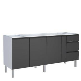 Gabinete de Aço Para Pia 200cm 3 Gavetas Cozinha Gaia Cozimax Preto