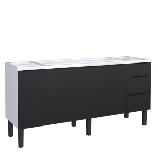 Gabinete de Aço Para Pia 200cm 4 Portas 3 Gavetas 192x85x50cm Júpiter Cozimax Preto