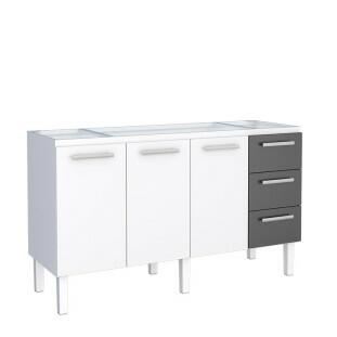 Gabinete de Aço Para Pia de 160cm Vênus 3 Gavetas Cozimax Branco/Preto