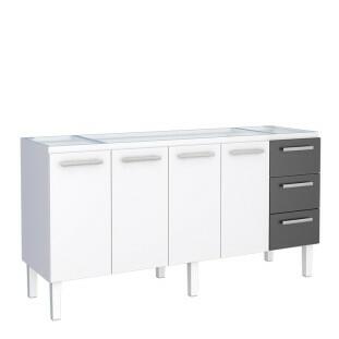 Gabinete de Aço Para Pia de 180cm Vênus 3 Gavetas Cozimax Branco/Preto
