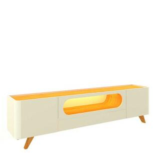 Rack Com LED Pra TV 75 Polegadas Design Exclusivo 210cm Nobre Pés de Madeira Gelius Off White