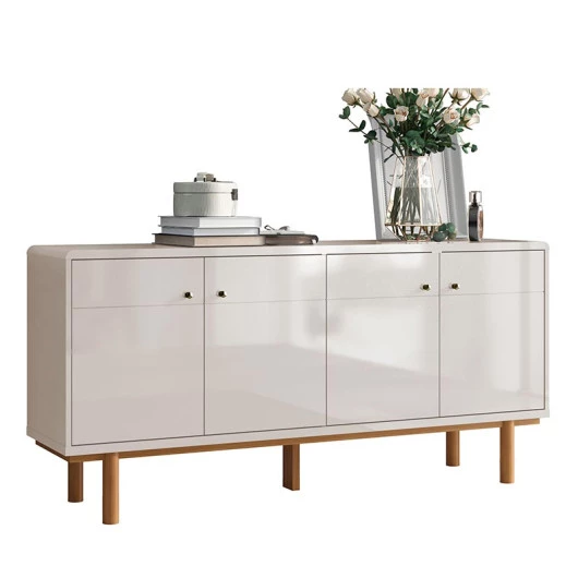 Buffet Balcão Sala 4 Portas 160cm Catar Lukaliam Off White Perolizado/Tauari