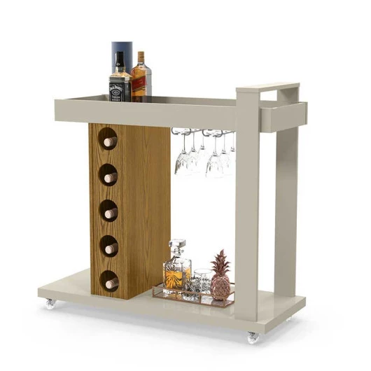 Aparador Bar Adega para Sala de Estar Off White/Cumaru Golden Patrimar