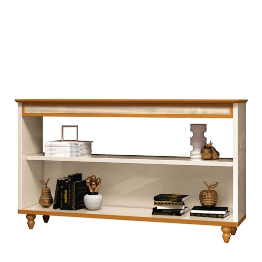 Aparador 137cm Sala com Ratan Memphis EDN Off White/Cedro