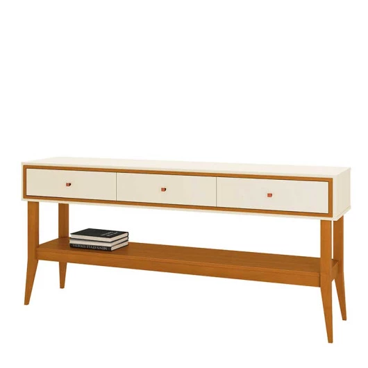 Aparador Retrô 3 Gavetas 154cm Bari EDN Off White/Cedro