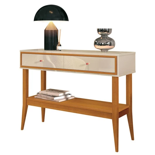 Aparador Retrô Bari 100cm Com 2 Gavetas EDN Off White/Cedro