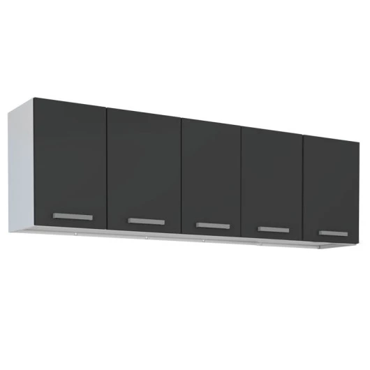 Armário Aéreo Preto de Cozinha 5 Portas Eros Flat 180 Cozimax 