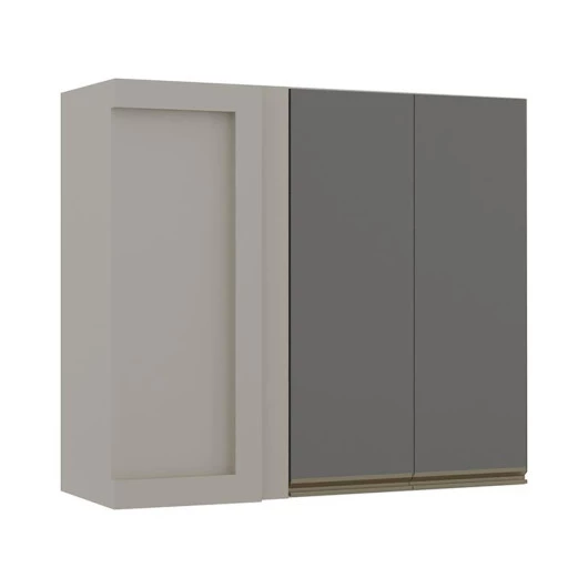Módulo Armário Aéreo 88x100 Canto Reto Direito 100% MDF Cozinha Modulada Gold Robel Fendi/Cinza