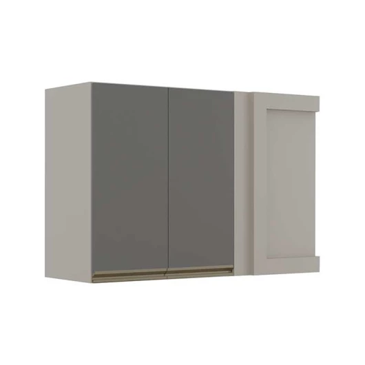 Módulo Armário Aéreo 68x100 Canto Reto Esquerdo 100% MDF Cozinha Modulada Gold Robel Fendi/Cinza