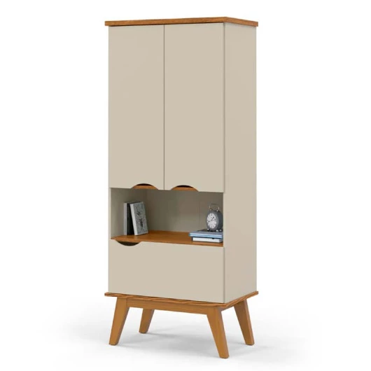 Livreiro Armário 3 Portas 68cm Prism Patrimar Off White/Cumaru