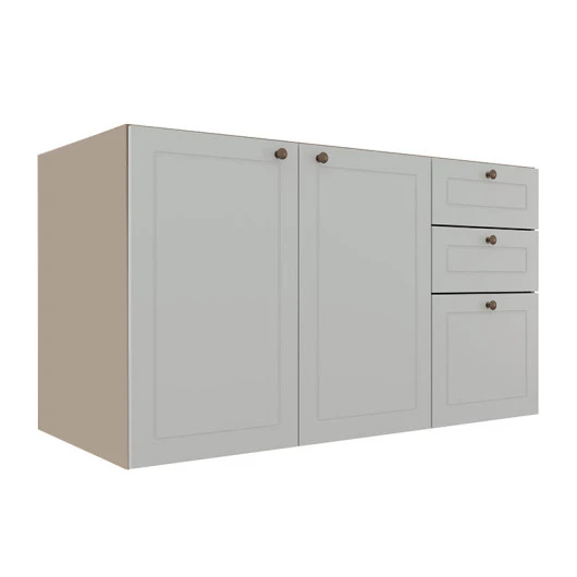 Módulo Balcao 120cm 3 Gavetas 2 Portas 100% MDF Cozinha Modulada Provence Robel Hanover/Branco Matte