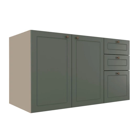Módulo Balcao 120cm 3 Gavetas 2 Portas 100% MDF Cozinha Modulada Provence Robel Fendi/Salvia Matte