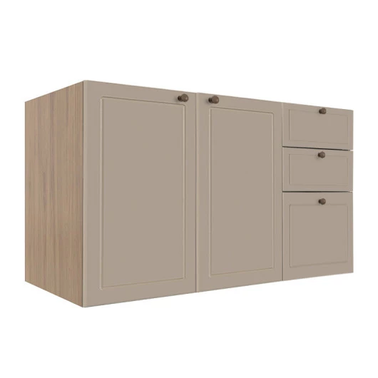 Módulo Balcao 120cm 3 Gavetas 2 Portas 100% MDF Cozinha Modulada Provence Robel Hanover/Fendi Matte