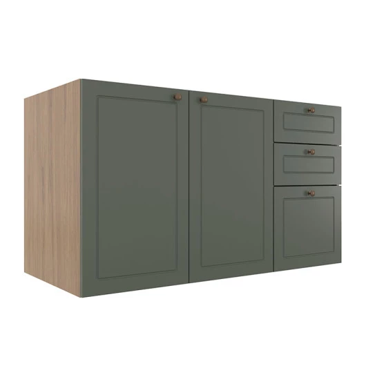 Módulo Balcao 120cm 3 Gavetas 2 Portas 100% MDF Cozinha Modulada Provence Robel Hanover/Salvia Matte